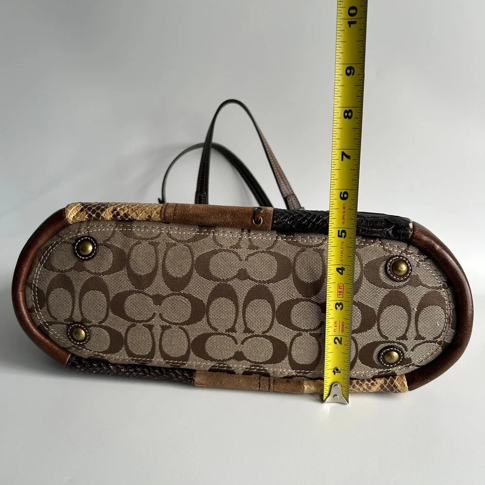 Coach Signature Patchwork Brown Multi Leather Tote Bag F12843 Good